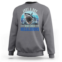 Just A Boy Who Loves Megalodons Sweatshirt Megalodon Shark Lover Retro Graphic