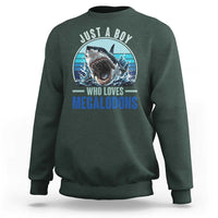 Just A Boy Who Loves Megalodons Sweatshirt Megalodon Shark Lover Retro Graphic