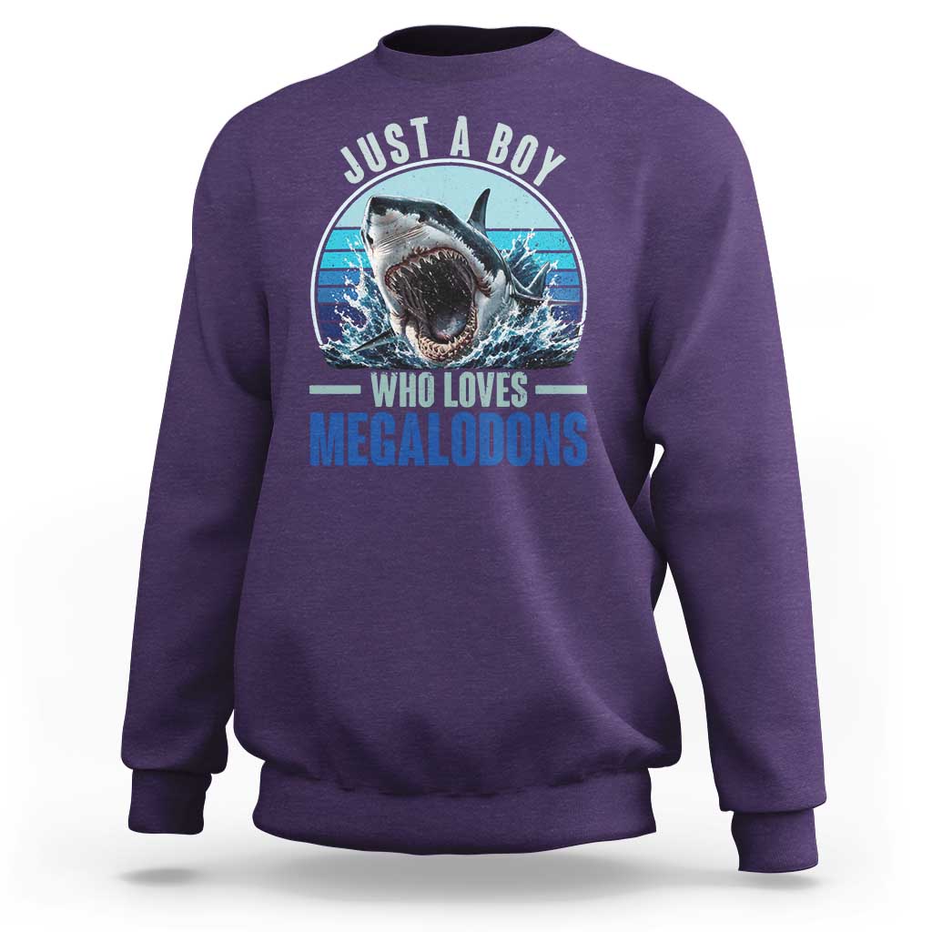 Just A Boy Who Loves Megalodons Sweatshirt Megalodon Shark Lover Retro Graphic
