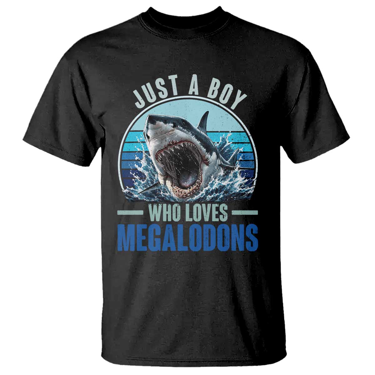 Just A Boy Who Loves Megalodons T Shirt Megalodon Shark Lover Retro Graphic