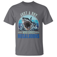 Just A Boy Who Loves Megalodons T Shirt Megalodon Shark Lover Retro Graphic