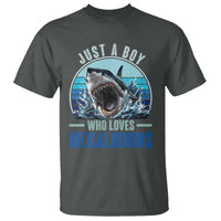 Just A Boy Who Loves Megalodons T Shirt Megalodon Shark Lover Retro Graphic