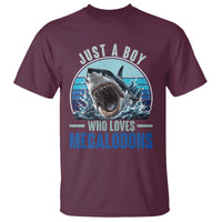 Just A Boy Who Loves Megalodons T Shirt Megalodon Shark Lover Retro Graphic