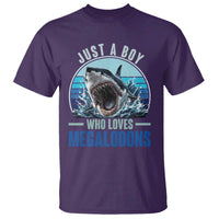 Just A Boy Who Loves Megalodons T Shirt Megalodon Shark Lover Retro Graphic
