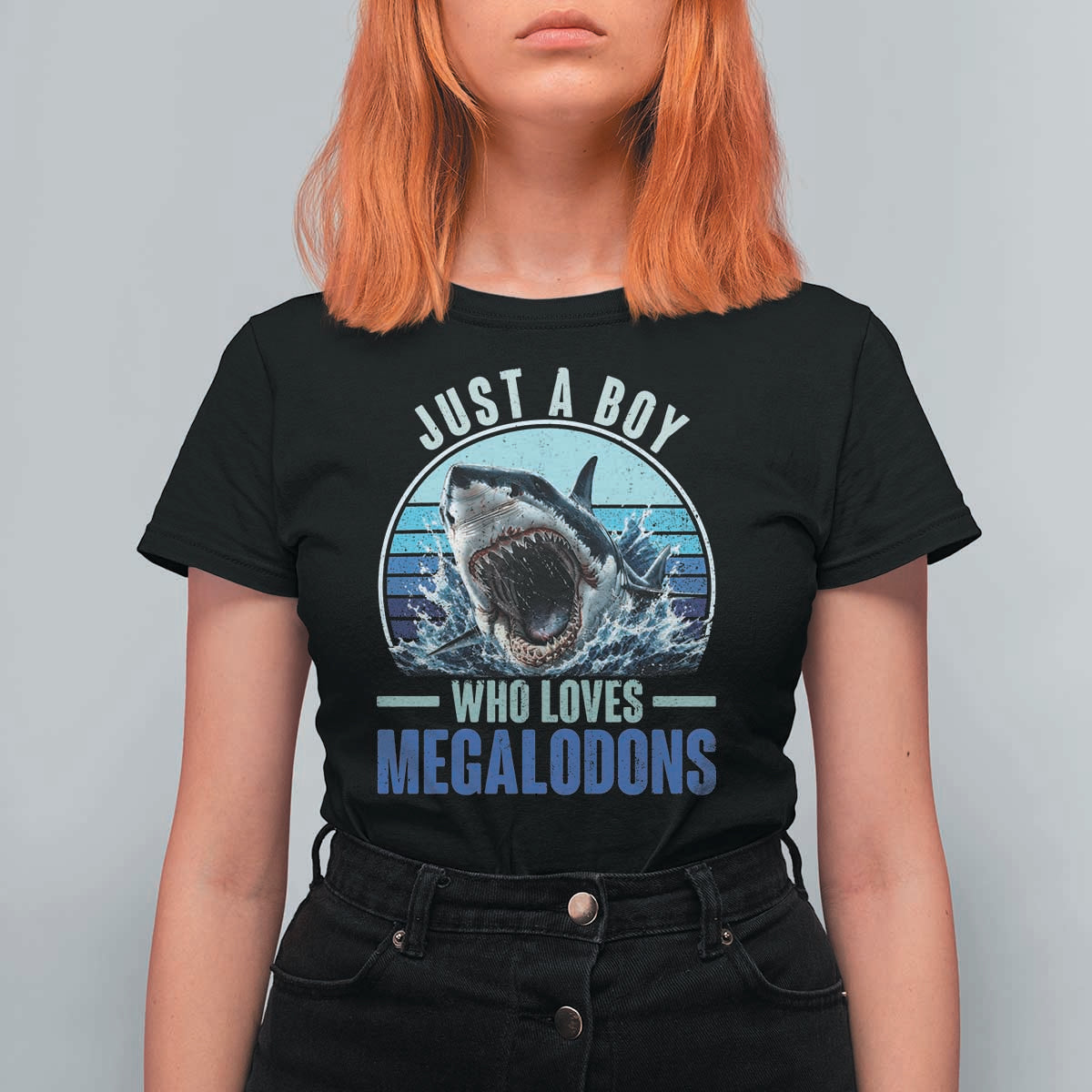 Just A Boy Who Loves Megalodons T Shirt For Women Megalodon Shark Lover Retro Graphic
