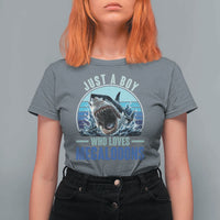 Just A Boy Who Loves Megalodons T Shirt For Women Megalodon Shark Lover Retro Graphic