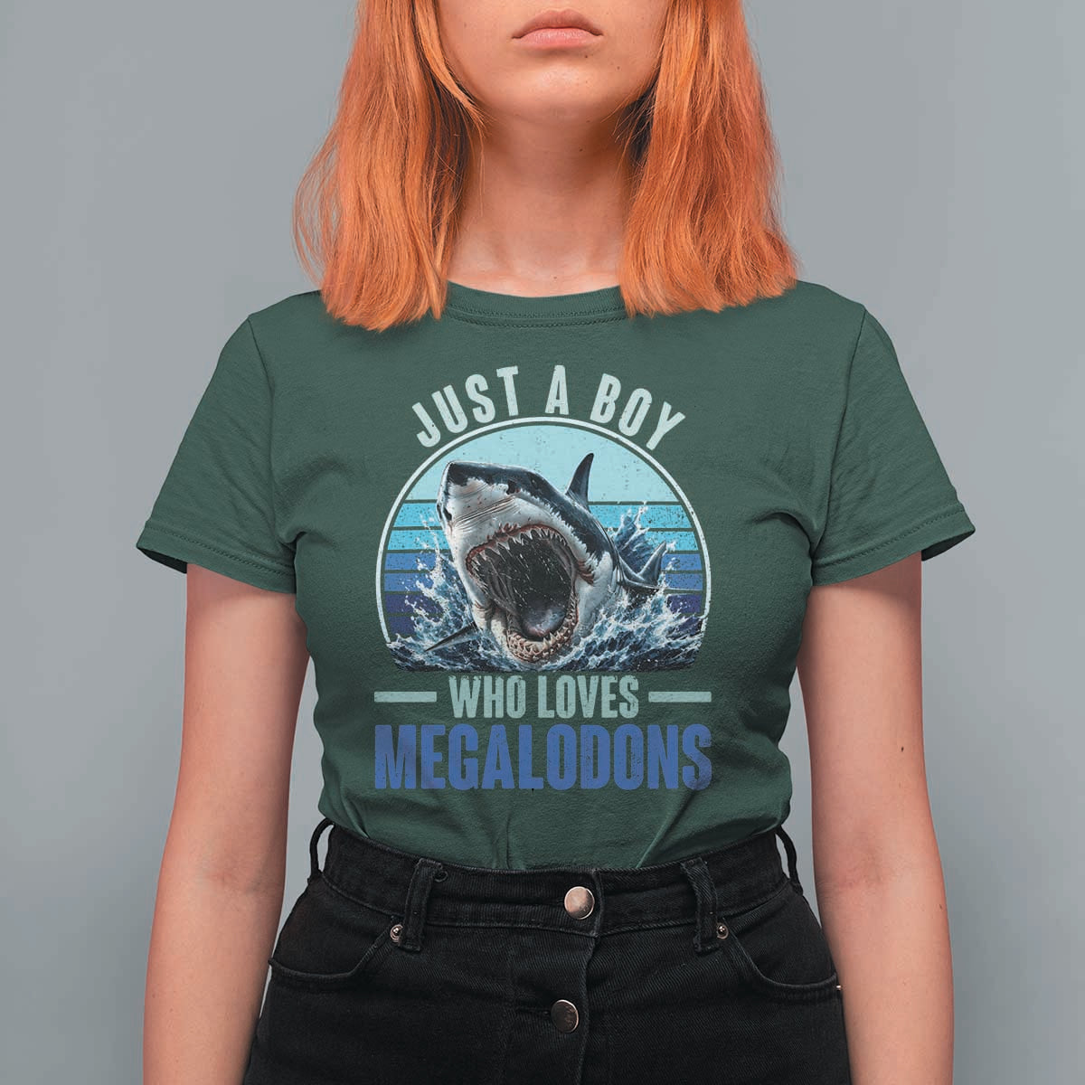 Just A Boy Who Loves Megalodons T Shirt For Women Megalodon Shark Lover Retro Graphic