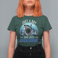 Just A Boy Who Loves Megalodons T Shirt For Women Megalodon Shark Lover Retro Graphic