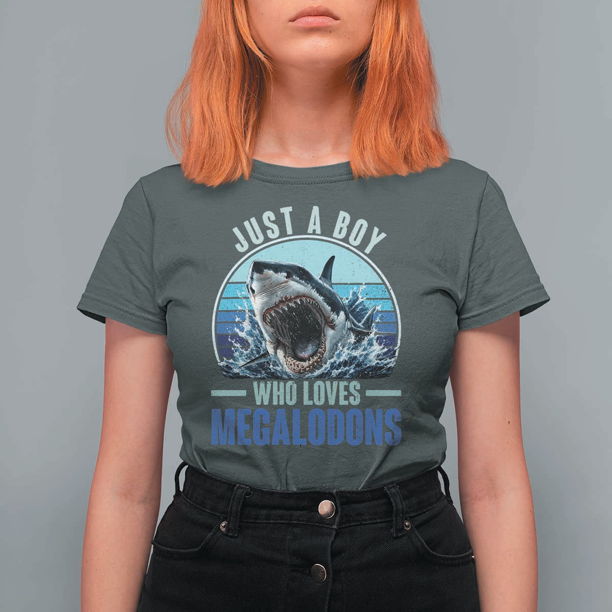Just A Boy Who Loves Megalodons T Shirt For Women Megalodon Shark Lover Retro Graphic