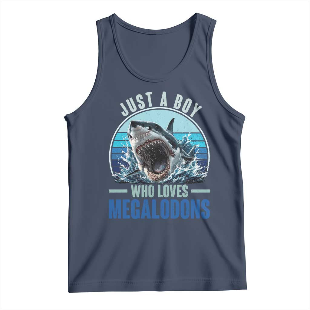 Just A Boy Who Loves Megalodons Tank Top Megalodon Shark Lover Retro Graphic