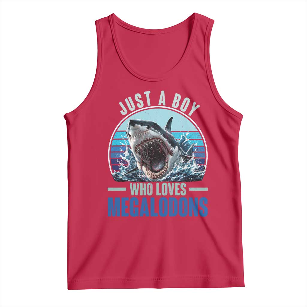 Just A Boy Who Loves Megalodons Tank Top Megalodon Shark Lover Retro Graphic