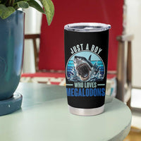 Just A Boy Who Loves Megalodons Tumbler Cup Megalodon Shark Lover Retro Graphic