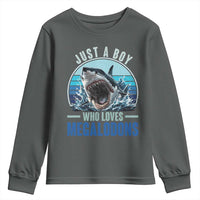 Just A Boy Who Loves Megalodons Youth Sweatshirt Megalodon Shark Lover Retro Graphic