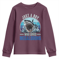 Just A Boy Who Loves Megalodons Youth Sweatshirt Megalodon Shark Lover Retro Graphic