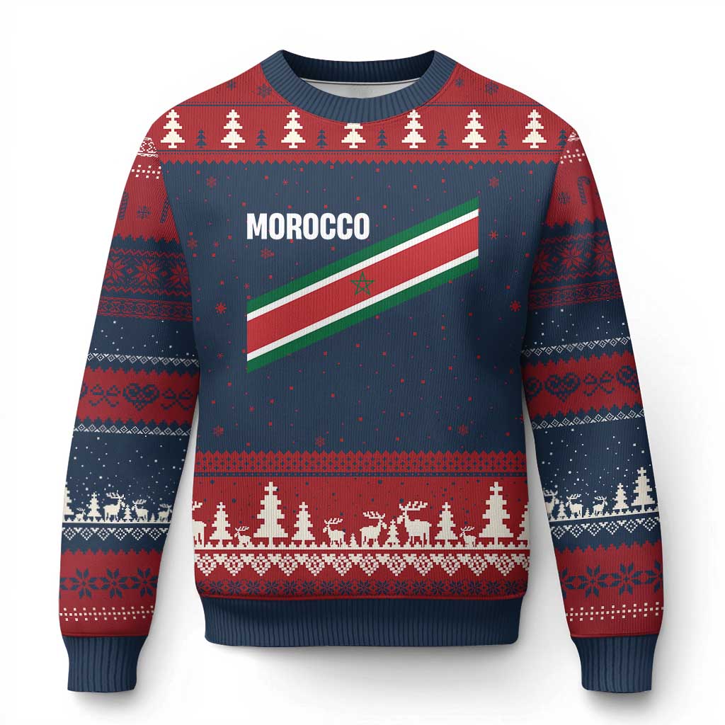 Morocco Moroccan Flag Ugly Christmas Sweater Green Star Maroc Stripes