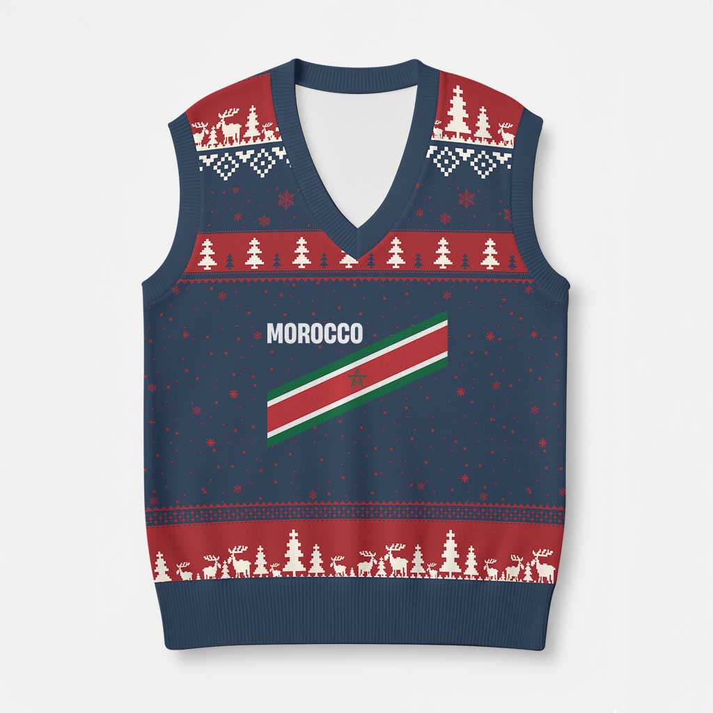 Morocco Moroccan Flag V-Neck Knit Sweater Vest Green Star Maroc Stripes