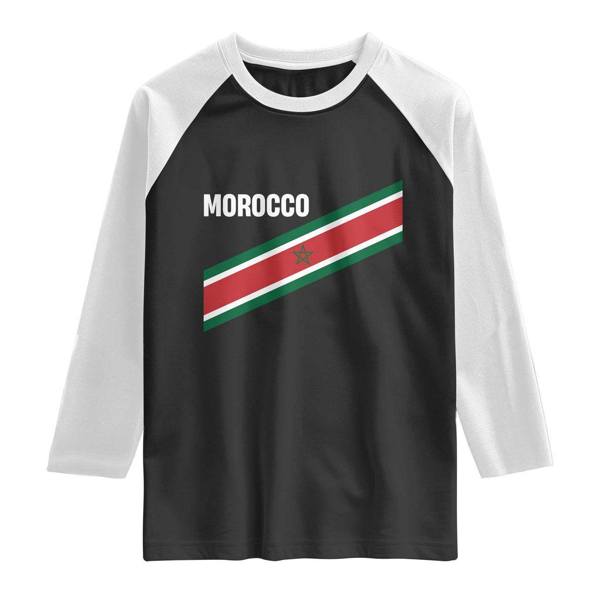 Morocco Moroccan Flag Raglan Shirt Green Star Maroc Stripes