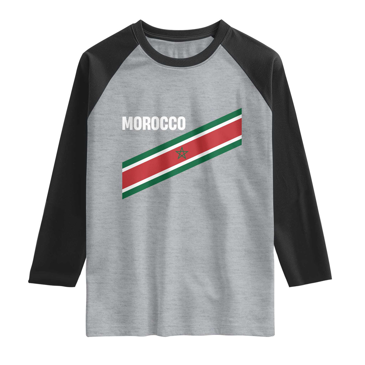 Morocco Moroccan Flag Raglan Shirt Green Star Maroc Stripes