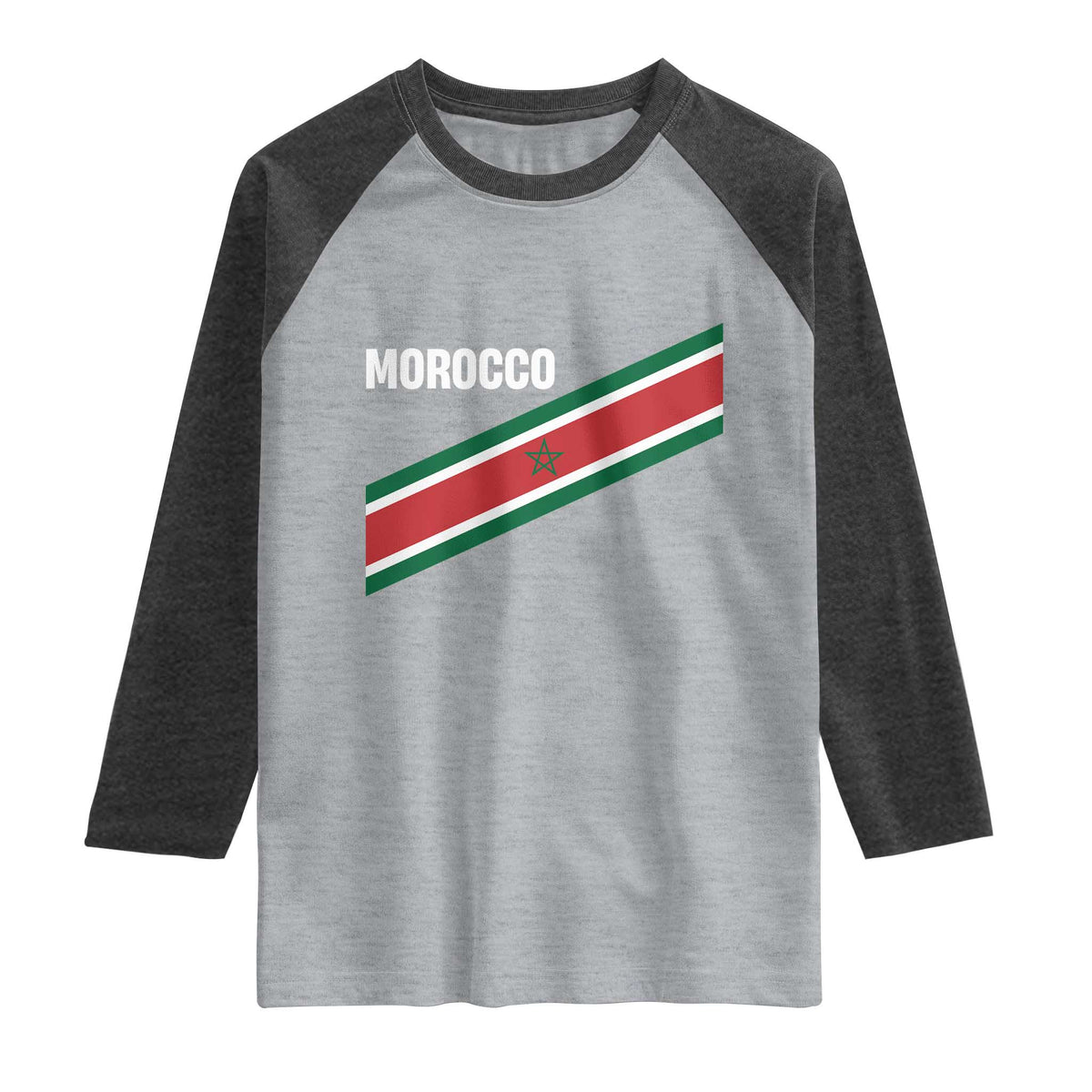 Morocco Moroccan Flag Raglan Shirt Green Star Maroc Stripes