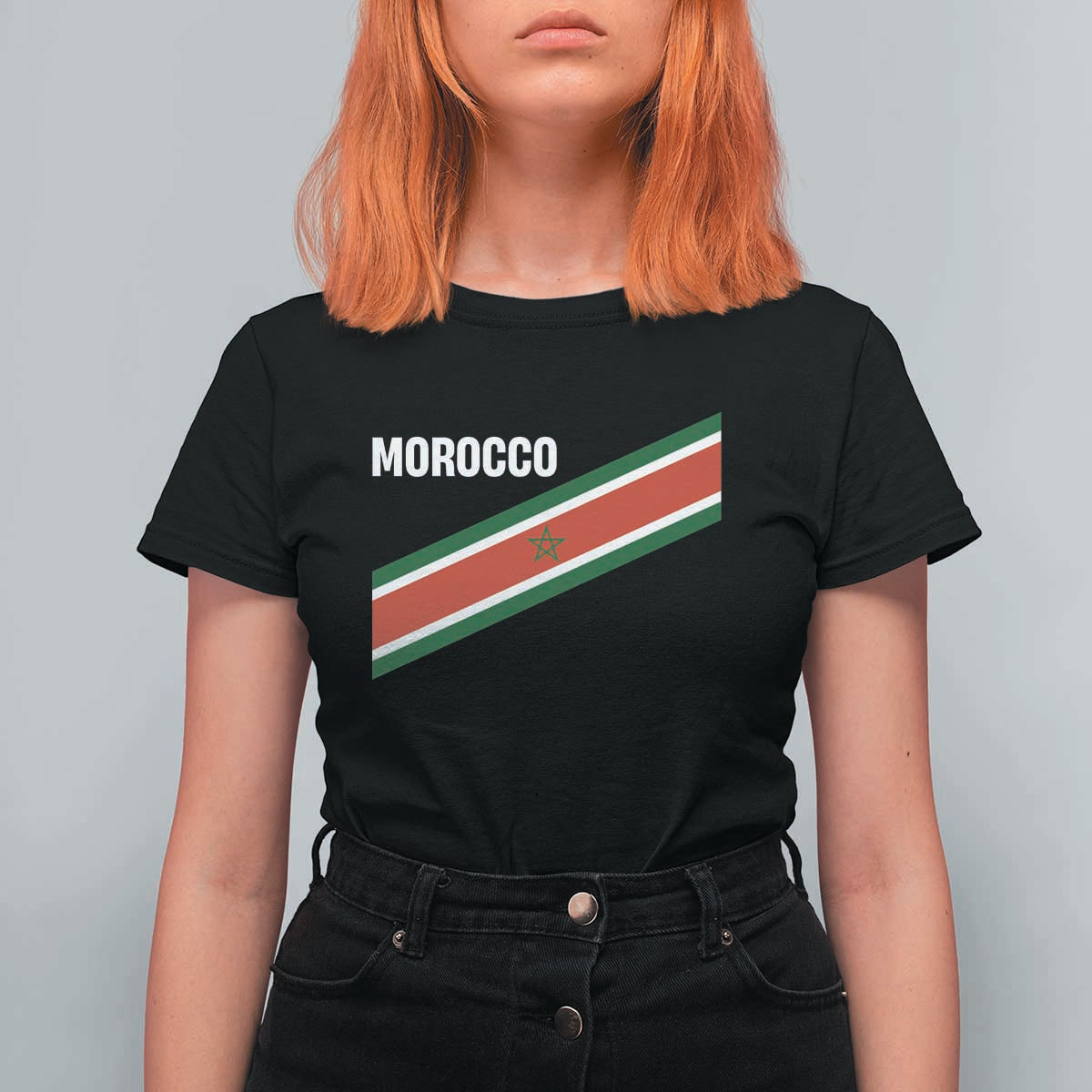 Morocco Moroccan Flag T Shirt For Women Green Star Maroc Stripes