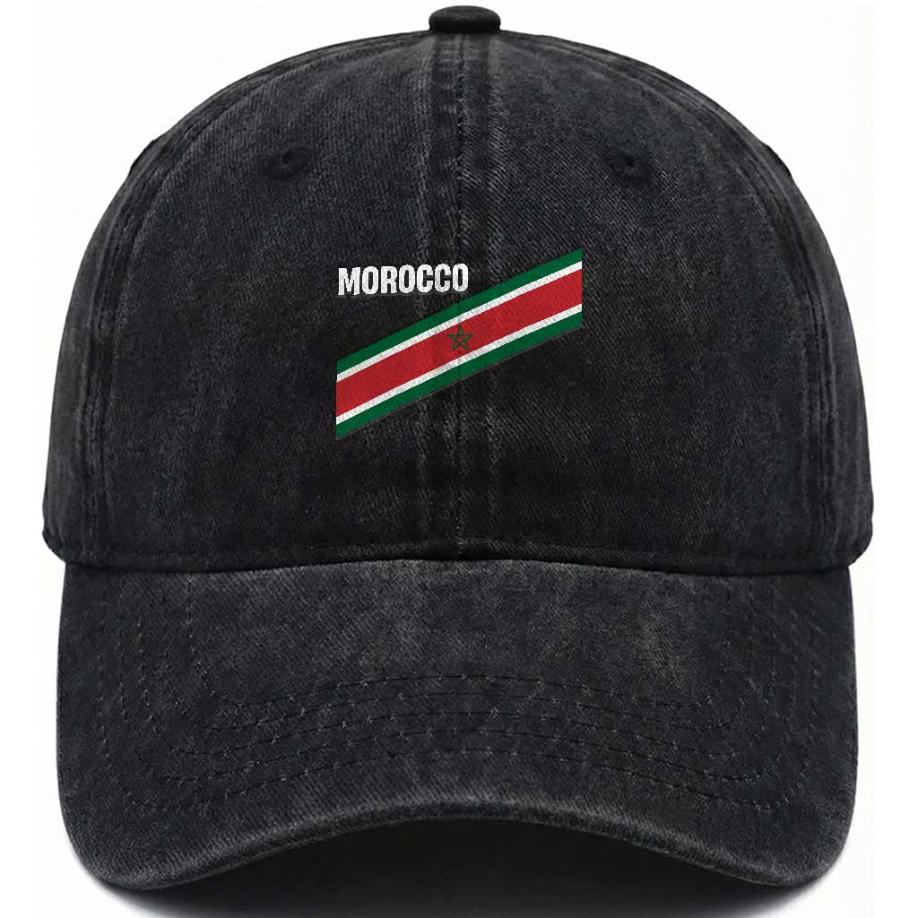 Morocco Moroccan Flag Washed Cotton Baseball Cap Green Star Maroc Stripes