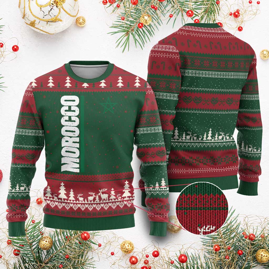 Morocco Green Star Flag Patriotic Moroccan Pride Ugly Christmas Sweater