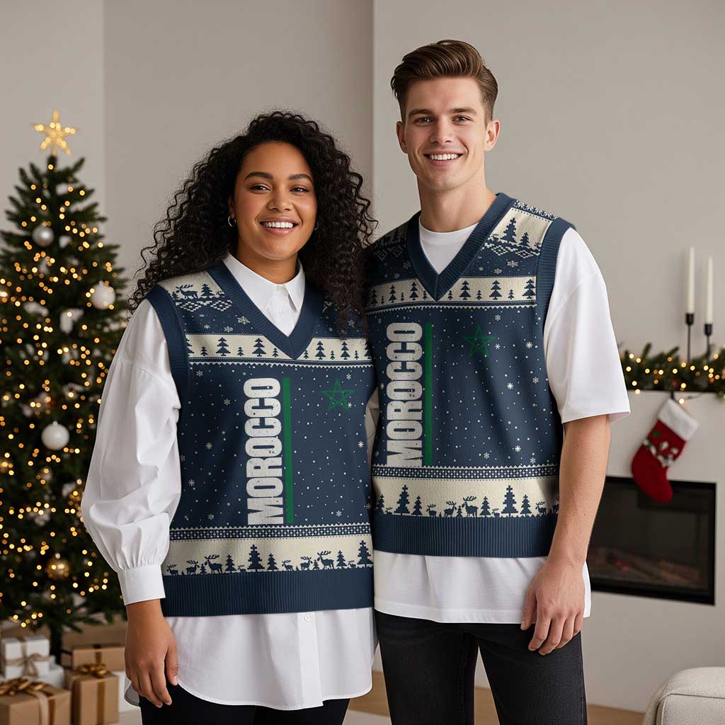 Morocco Green Star Flag Patriotic Moroccan Pride V-Neck Knit Sweater Vest