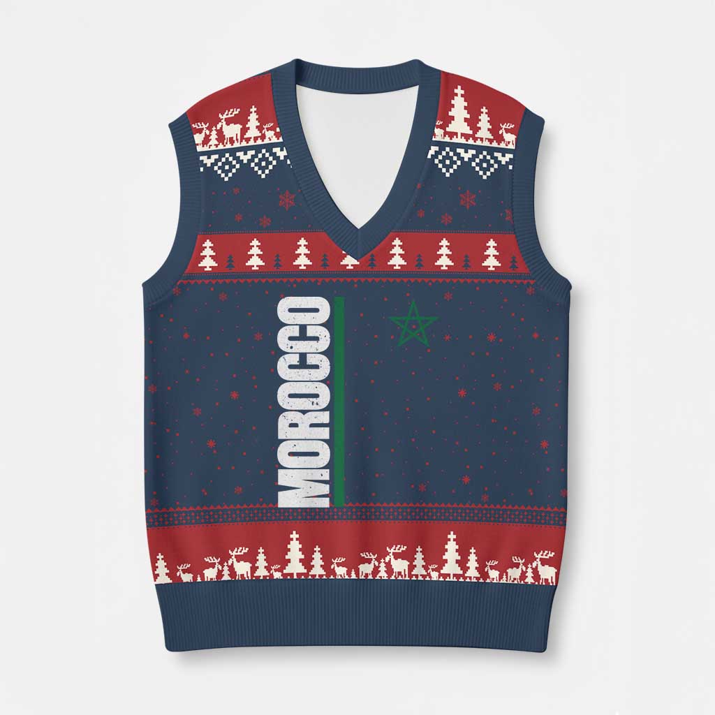 Morocco Green Star Flag Patriotic Moroccan Pride V-Neck Knit Sweater Vest