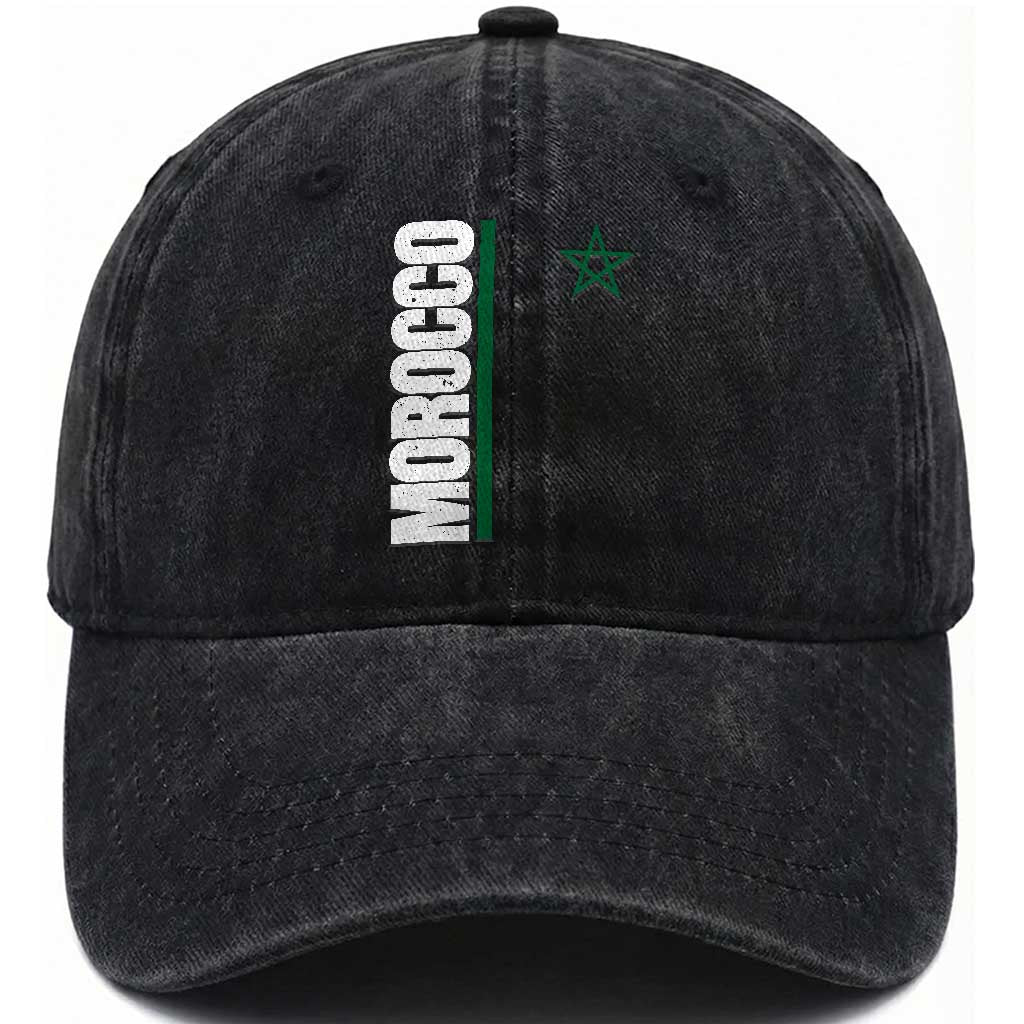 Morocco Green Star Flag Patriotic Moroccan Pride Washed Cotton Baseball Cap