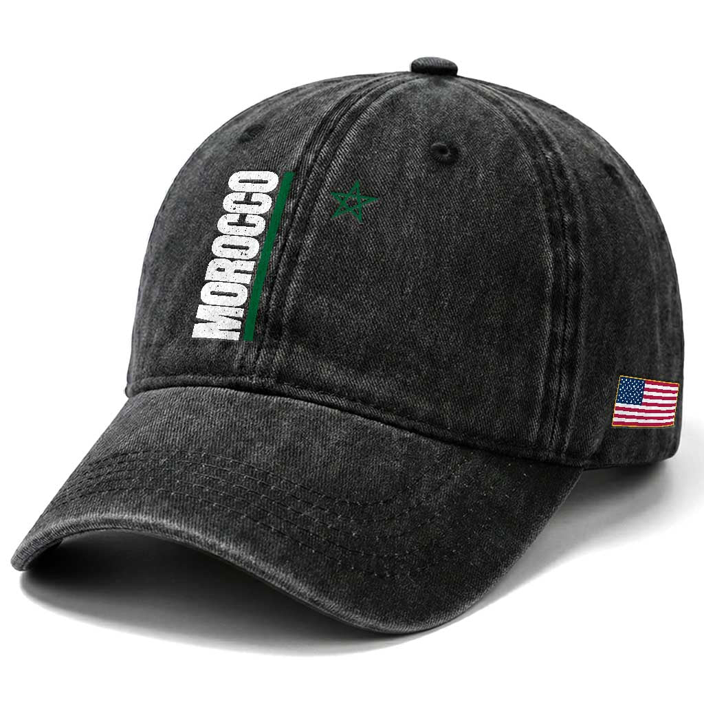 Morocco Green Star Flag Patriotic Moroccan Pride Washed Cotton Baseball Cap