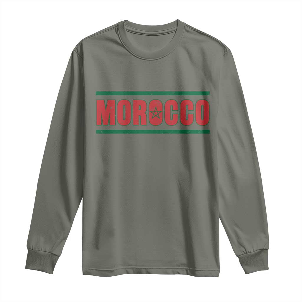 Proud Moroccan Vintage Marocco Flag Green Stripes Long Sleeve Shirt