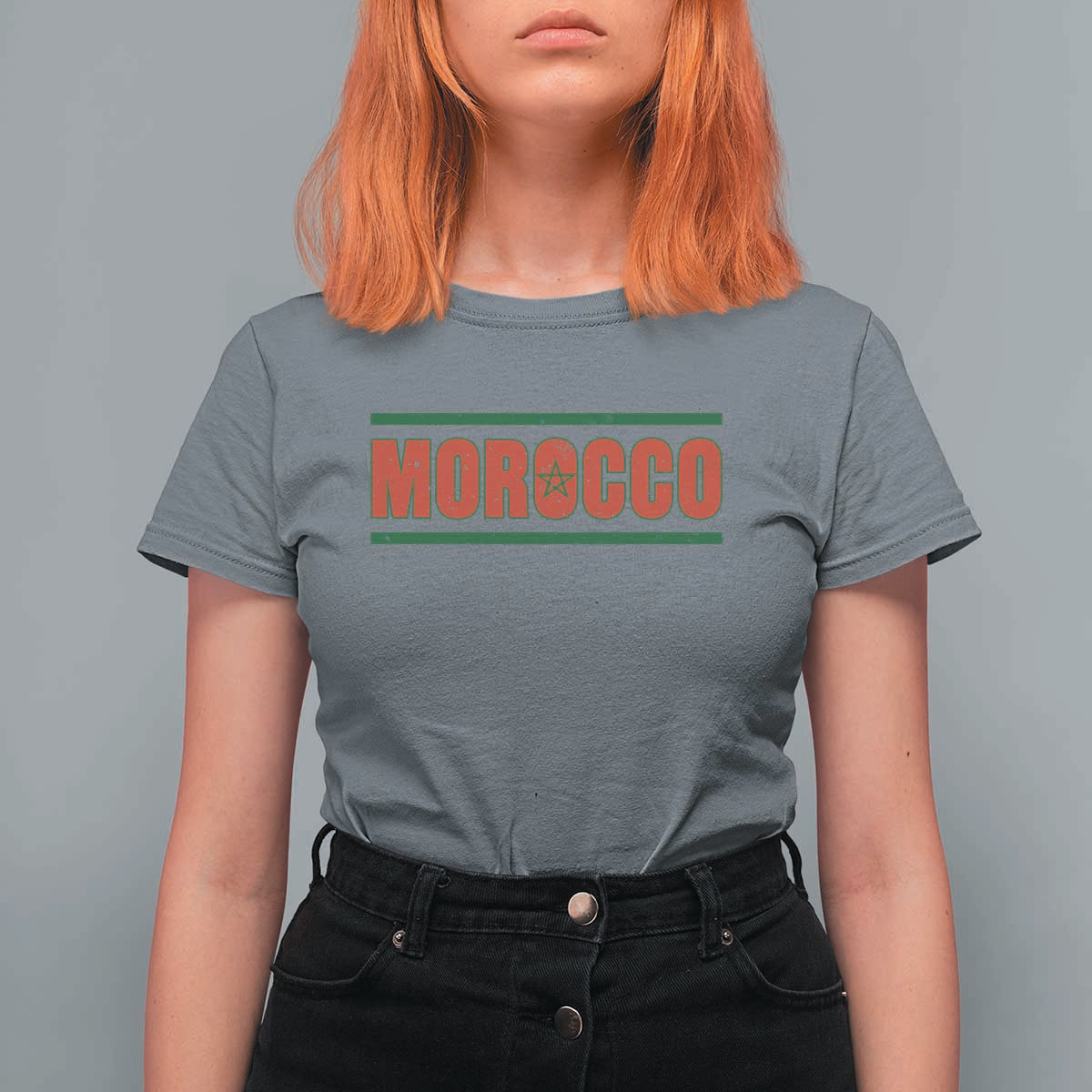 Proud Moroccan Vintage Marocco Flag Green Stripes T Shirt For Women
