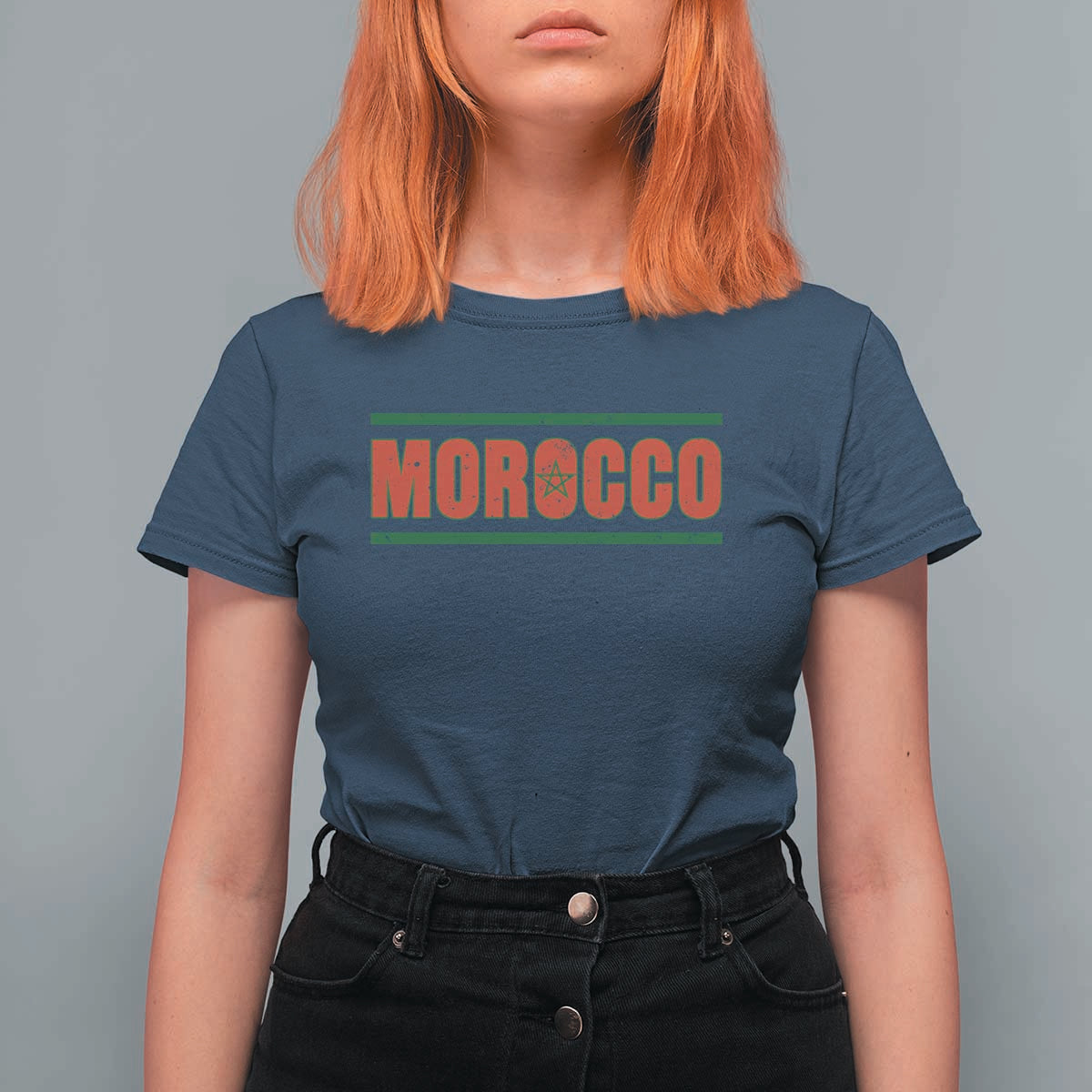 Proud Moroccan Vintage Marocco Flag Green Stripes T Shirt For Women
