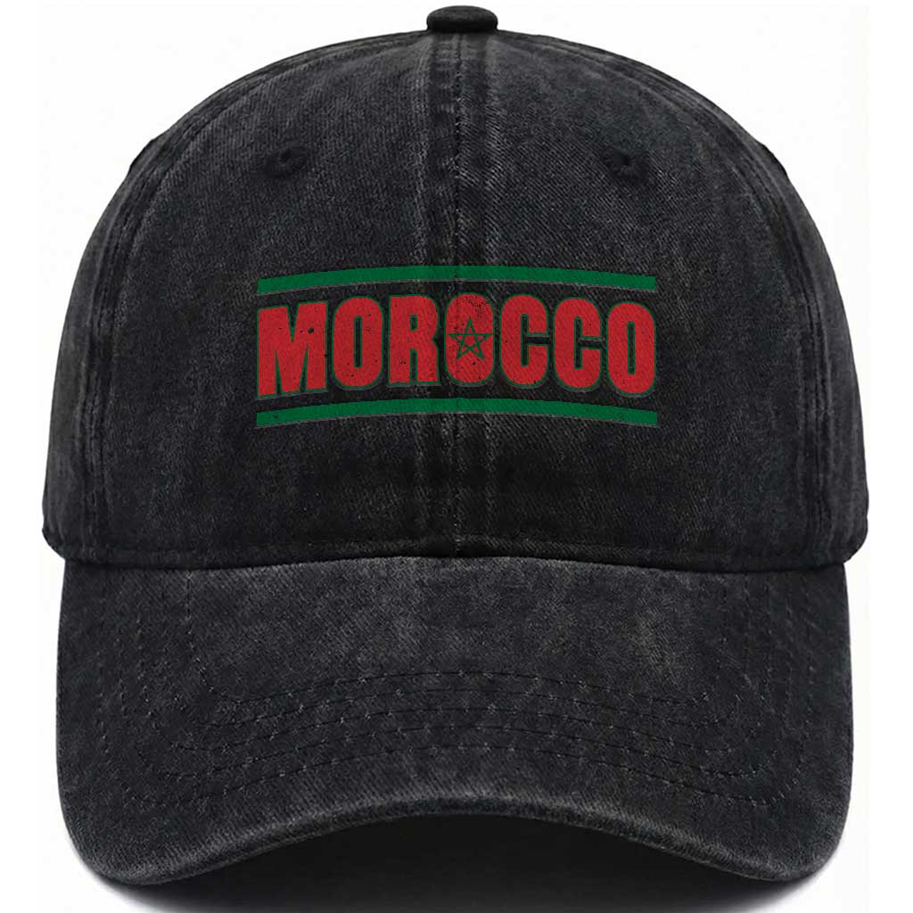 Proud Moroccan Vintage Marocco Flag Green Stripes Washed Cotton Baseball Cap