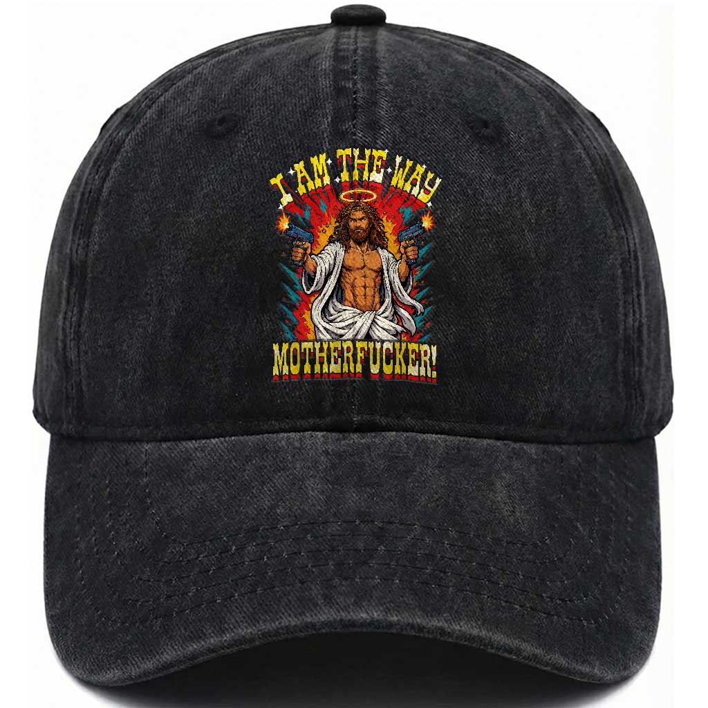 Funny Jesus LitRPG I Am The Way Motherfucker Washed Cotton Baseball Cap
