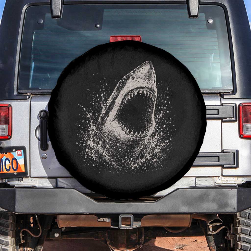 Vintage Great White Shark Jaw Graphic Spare Tire Cover Marine Life Gifts
