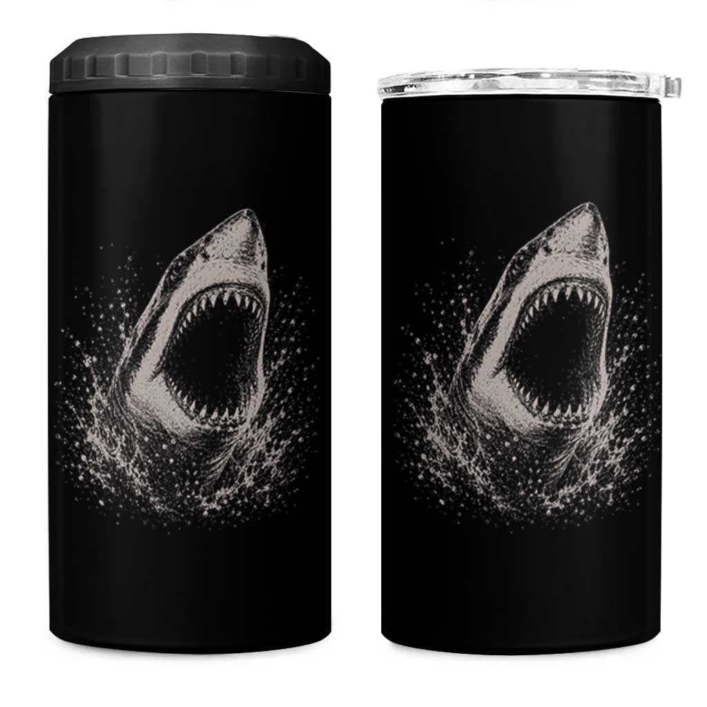 Vintage Great White Shark Jaw Graphic 4 in 1 Can Cooler Tumbler Marine Life Gifts