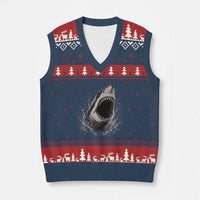 Vintage Great White Shark Jaw Graphic V-Neck Knit Sweater Vest Marine Life Gifts