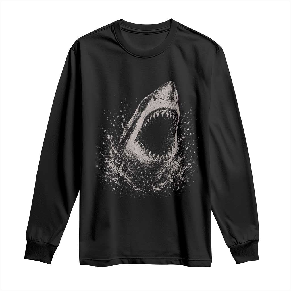 Vintage Great White Shark Jaw Graphic Long Sleeve Shirt Marine Life Gifts