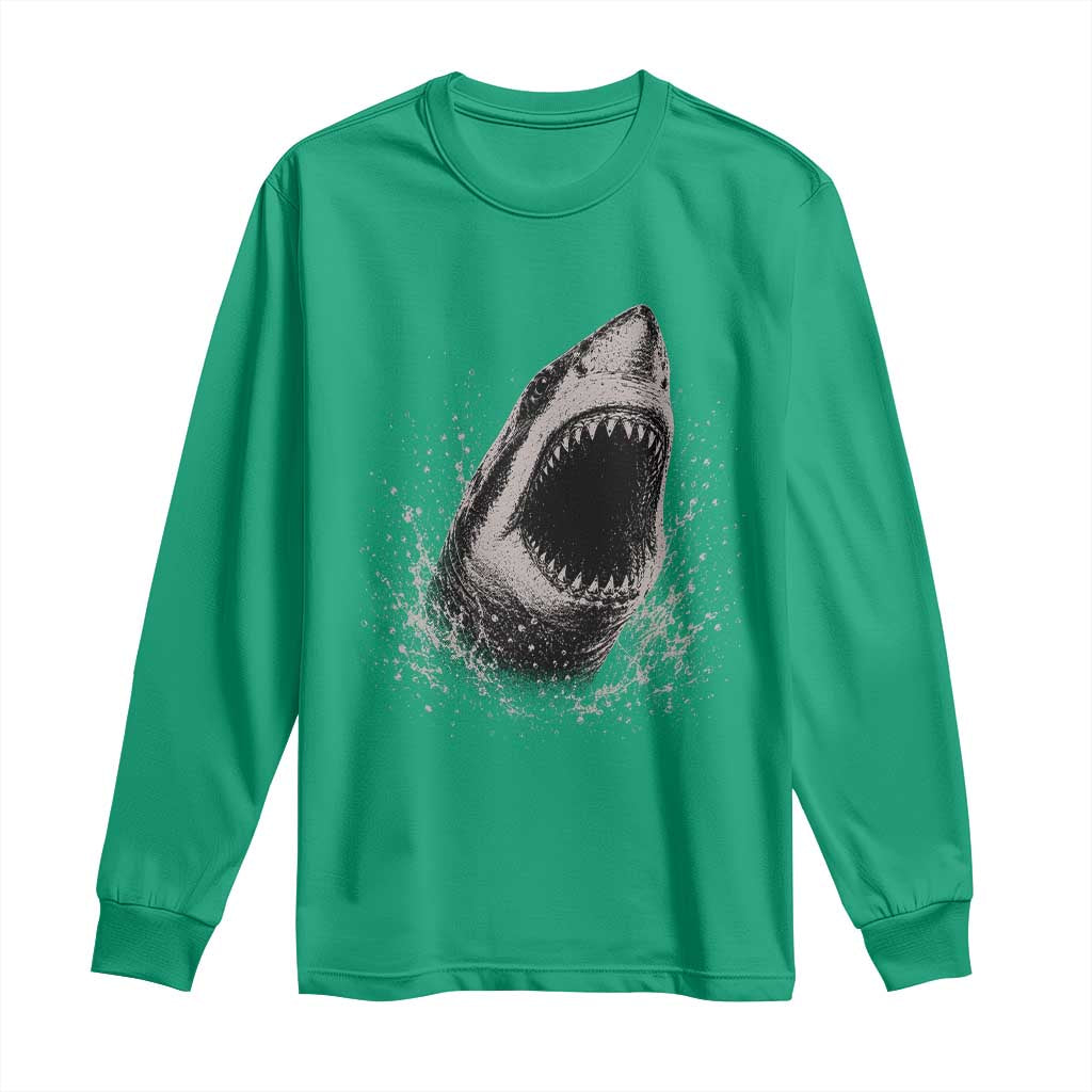 Vintage Great White Shark Jaw Graphic Long Sleeve Shirt Marine Life Gifts