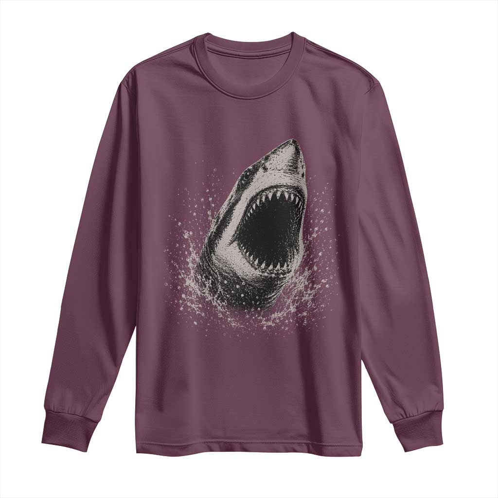 Vintage Great White Shark Jaw Graphic Long Sleeve Shirt Marine Life Gifts