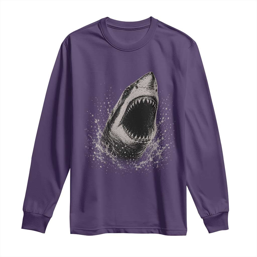 Vintage Great White Shark Jaw Graphic Long Sleeve Shirt Marine Life Gifts