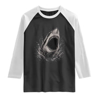 Vintage Great White Shark Jaw Graphic Raglan Shirt Marine Life Gifts