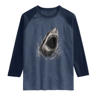Vintage Great White Shark Jaw Graphic Raglan Shirt Marine Life Gifts