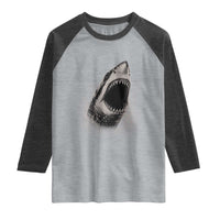 Vintage Great White Shark Jaw Graphic Raglan Shirt Marine Life Gifts