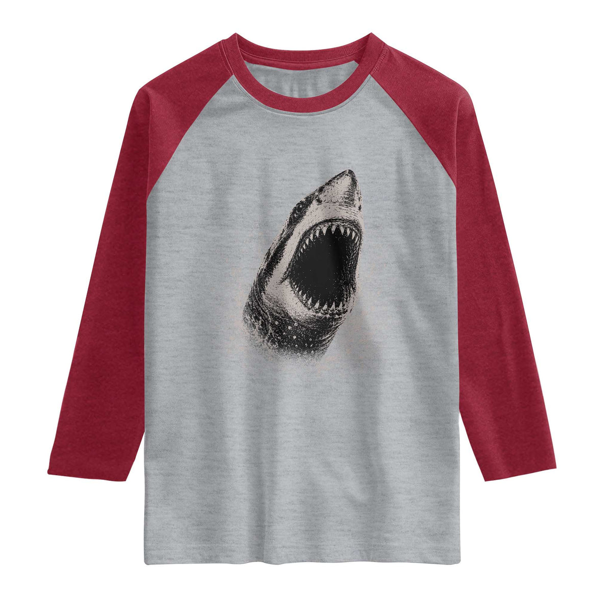 Vintage Great White Shark Jaw Graphic Raglan Shirt Marine Life Gifts