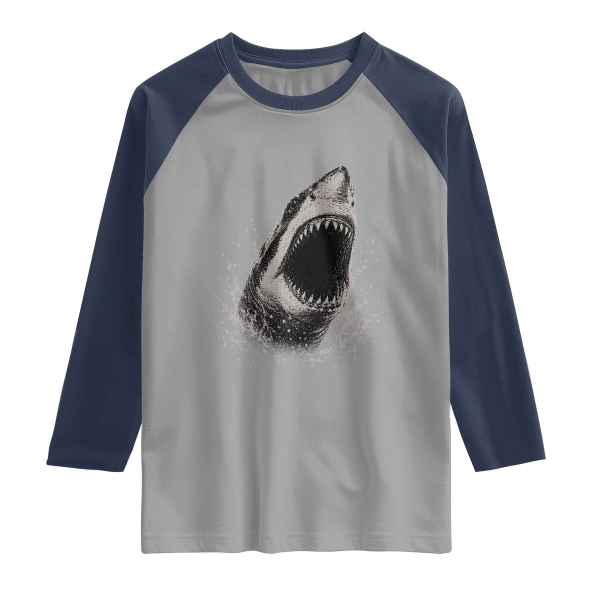 Vintage Great White Shark Jaw Graphic Raglan Shirt Marine Life Gifts