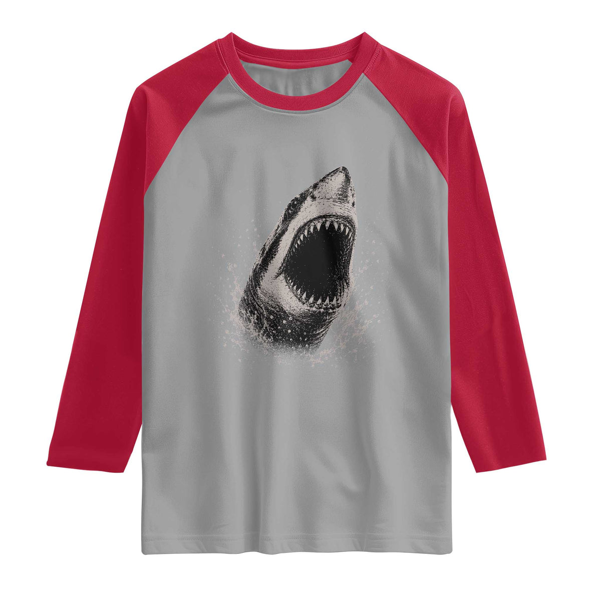 Vintage Great White Shark Jaw Graphic Raglan Shirt Marine Life Gifts