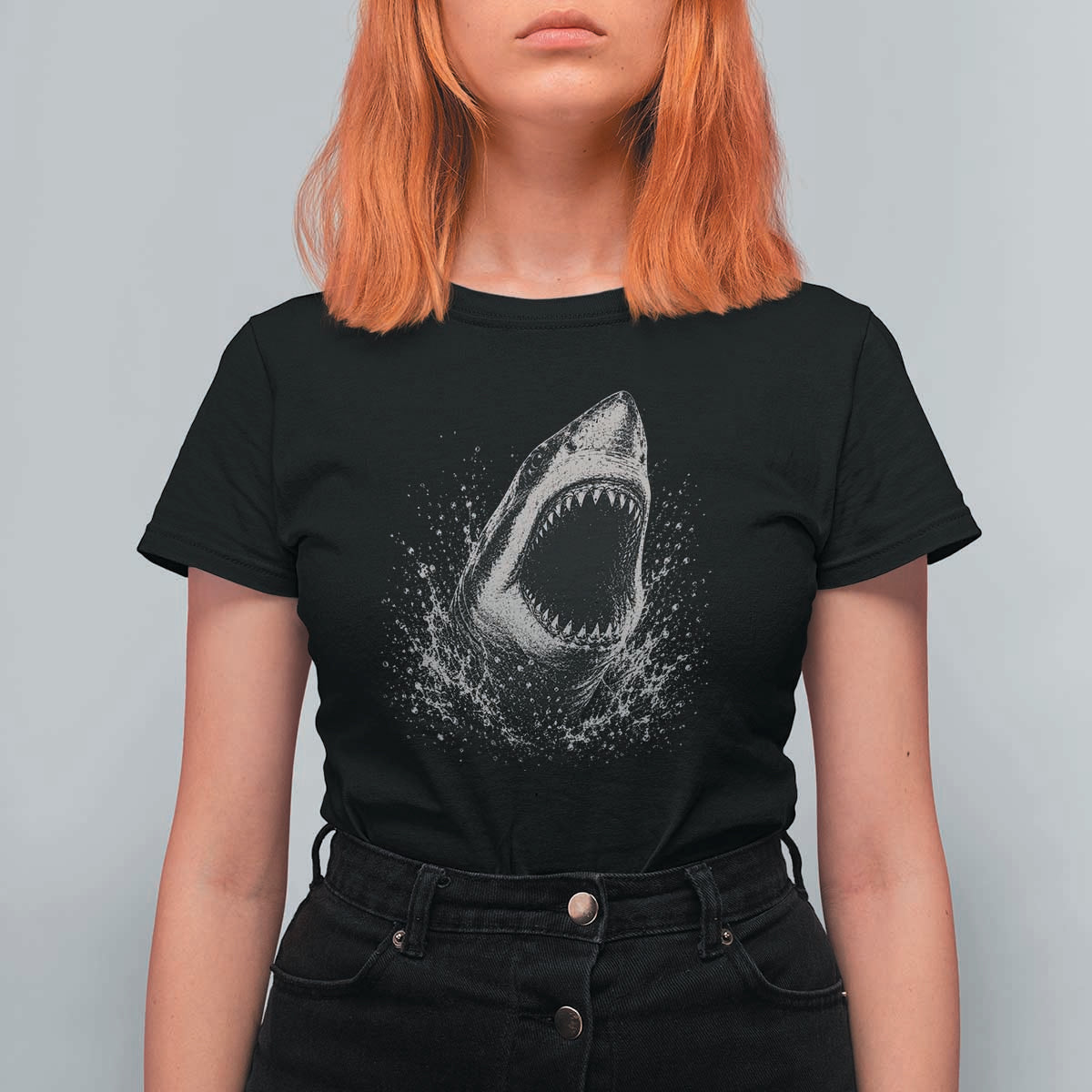 Vintage Great White Shark Jaw Graphic T Shirt For Women Marine Life Gifts