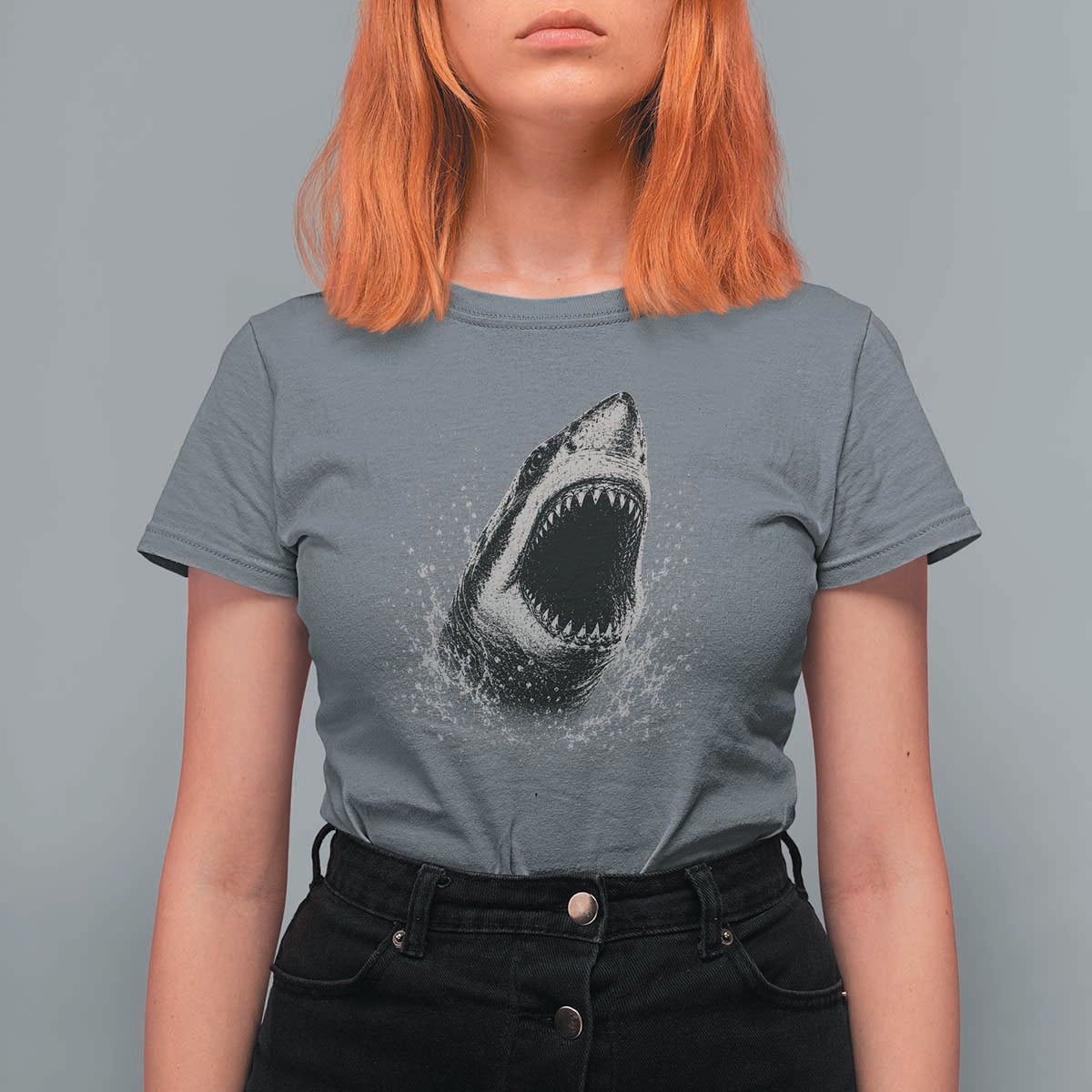 Vintage Great White Shark Jaw Graphic T Shirt For Women Marine Life Gifts